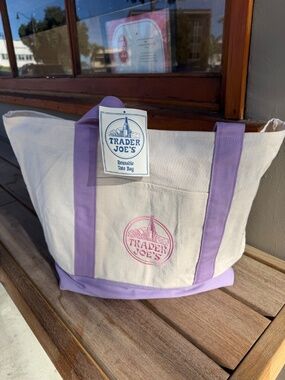 Trader Joes Large Canvas Tote Bag LAVENDER ON HAND READY TO SHIP!